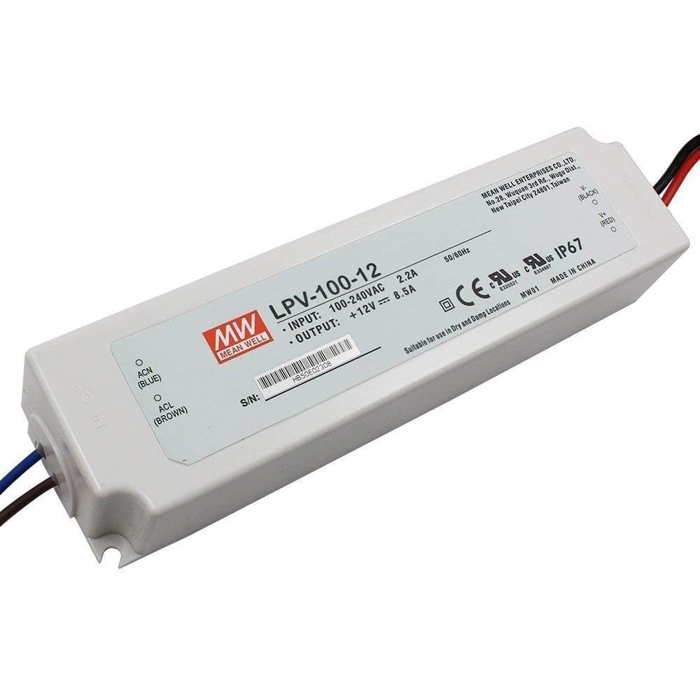 LED Power Supply | 100 Watt | 12 Volt DC | IP67 | Mean Well LPV-100-12 | UL Listed