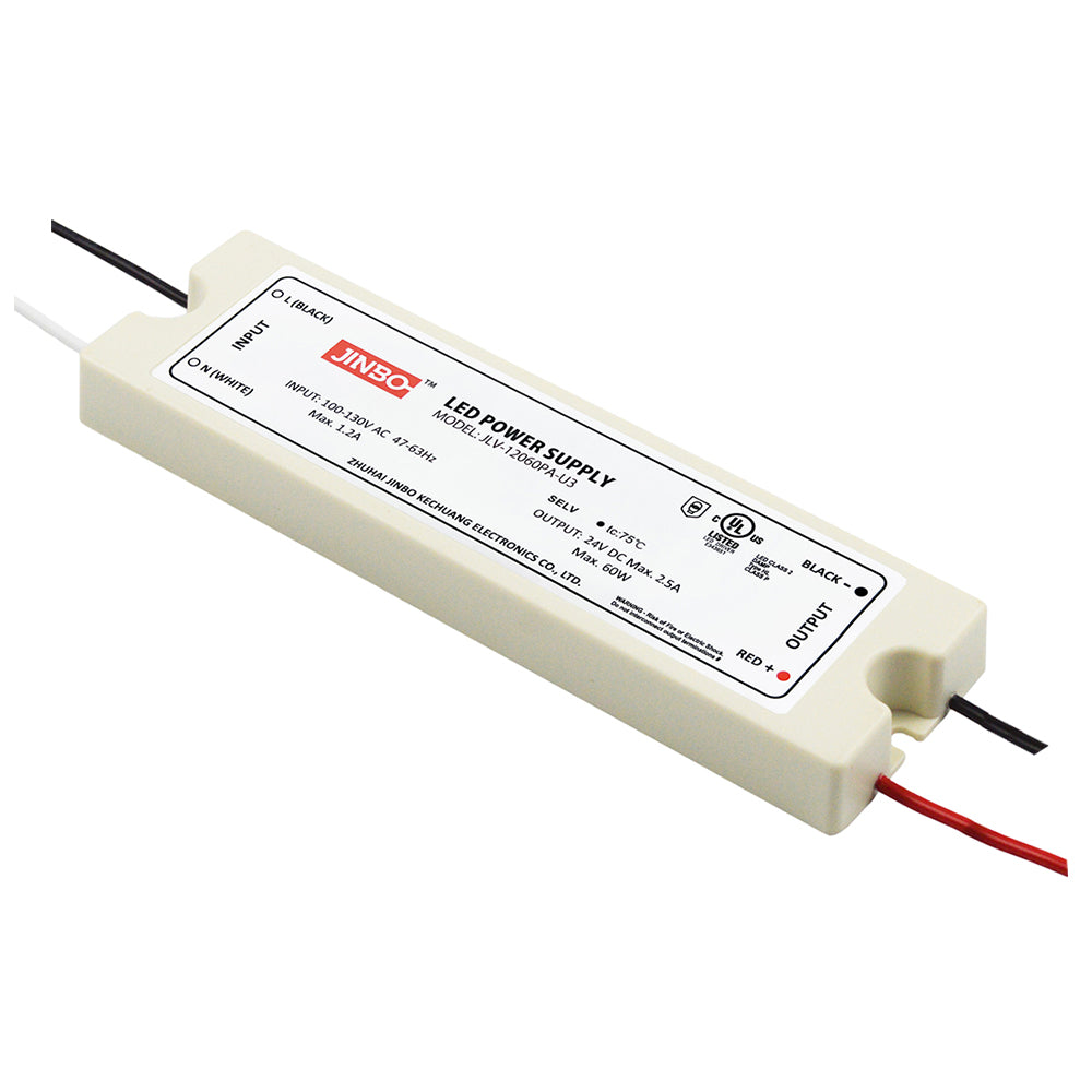 JINBO | LED Power Supply | 60 Watt | 24 Volt DC | IP65 | JLV-24060PA-U3 | UL Listed