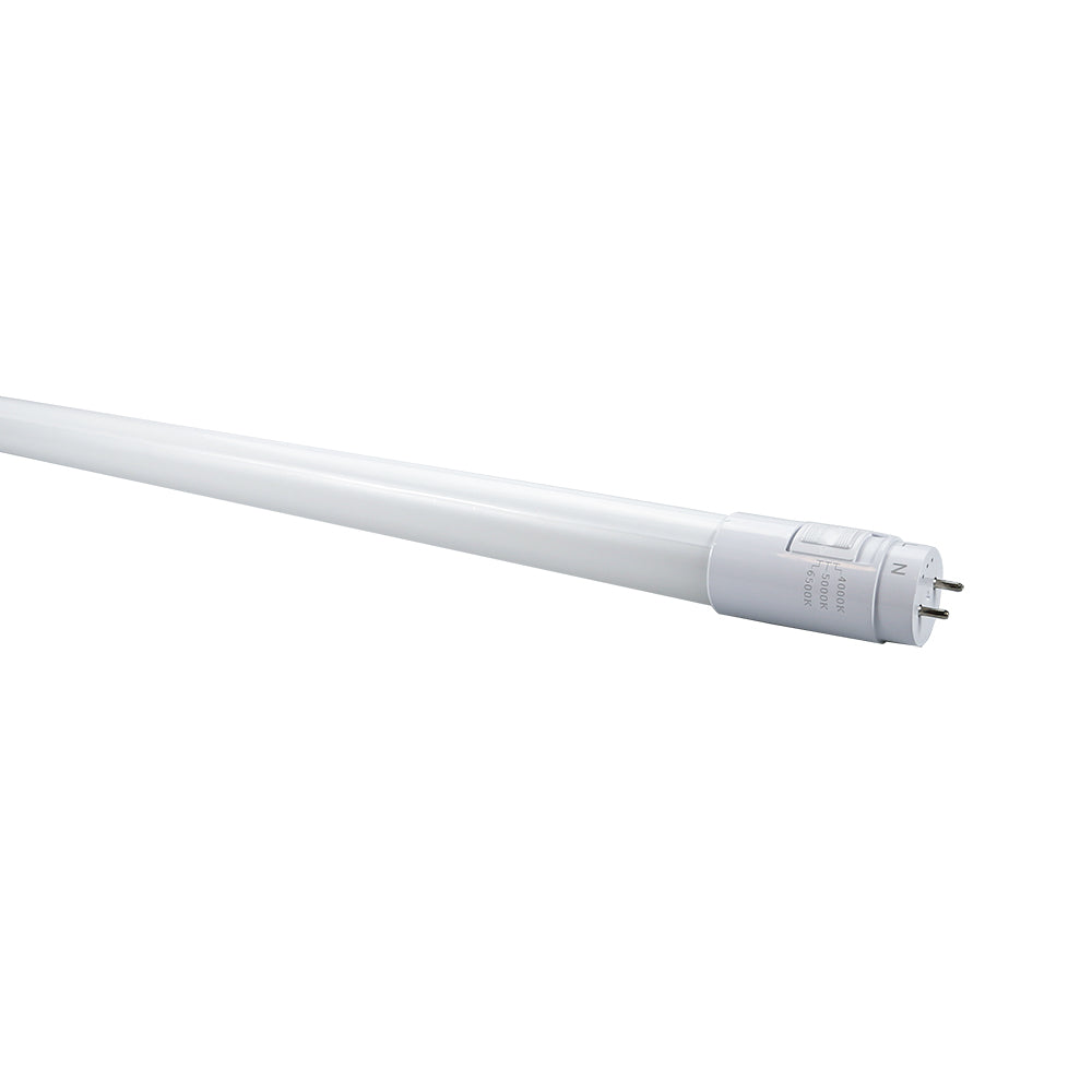 GLACIER | LED T8 Glass Tube | 18 Watt | 2250 Lumens | Adj CCT 4000K/5000K/6500K | 120-277Vac | 4ft | Frosted Lens | Type A+B | Double Ended Power | ETL & DLC Listed