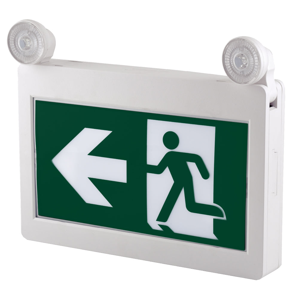 H3 | LED Running Man Combo Safety Exit Sign | 4W | 6000-7000K | Green | 120-347V | 3.6V 1000mAh Ni-Cd Battery | Single & Double Face | UL Listed | Pack of 2 - Beyond LED Technology