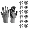 12 Pairs Large Grey & Black Nitrile-Coated Grip Work Gloves