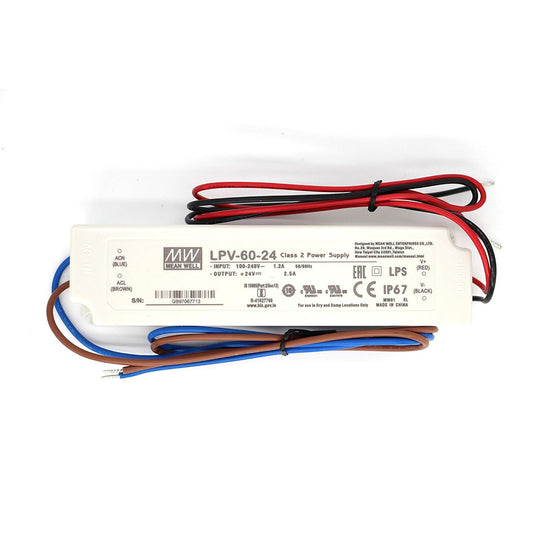 LED Power Supply | 60 Watt | 24 Volt DC | IP67 | Mean Well LPV-60-24 | UL Listed