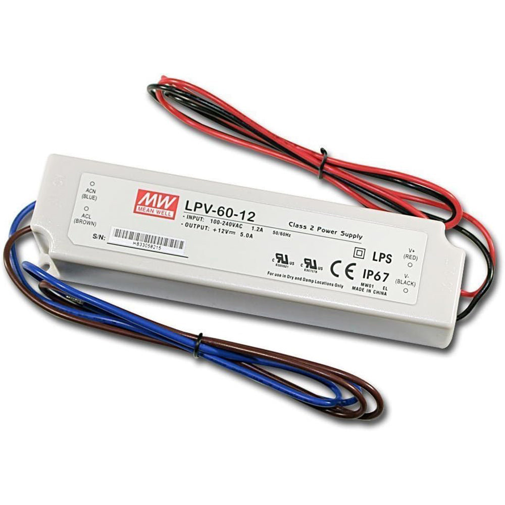 LED Power Supply | 60 Watt | 12 Volt DC | IP67 | Mean Well LPV-60-12 | UL Listed