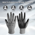 12 Pairs Large Grey & Black Nitrile-Coated Grip Work Gloves