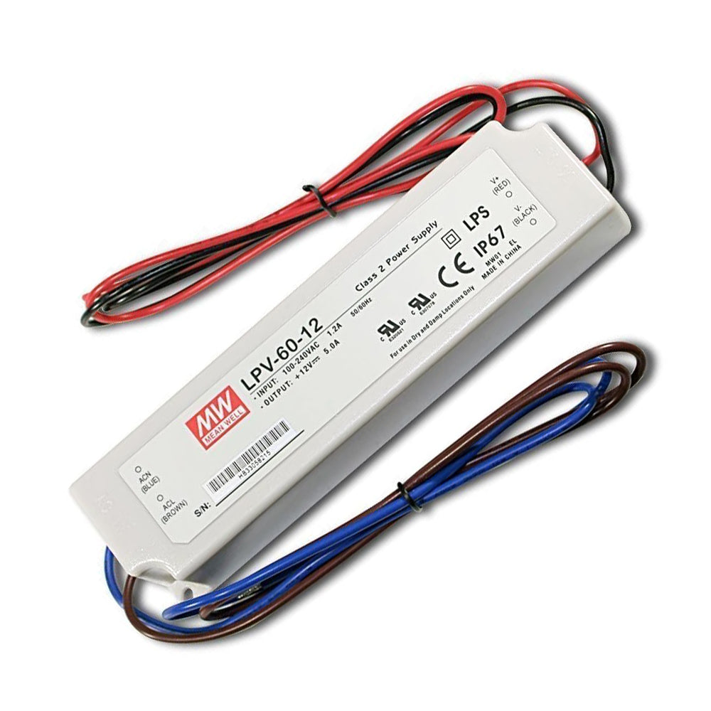 LED Power Supply | 60 Watt | 12 Volt DC | IP67 | Mean Well LPV-60-12 | UL Listed