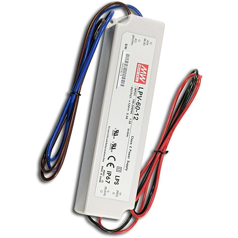 LED Power Supply | 60 Watt | 12 Volt DC | IP67 | Mean Well LPV-60-12 | UL Listed