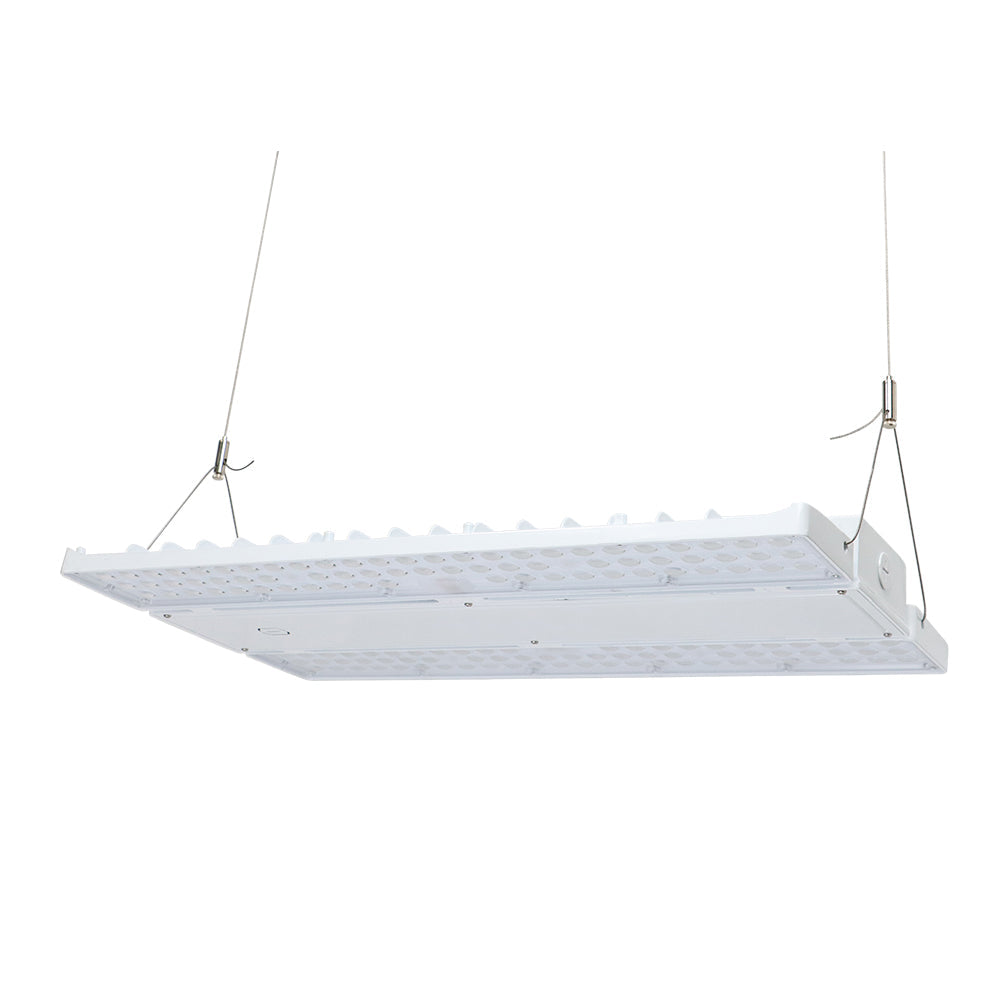 LOYA 2ND GEN | LED Linear High Bay | Adj Watt 240W-270W-310W | 36240-46810 Lumens | Adj CCT 4000K-5000K | 120-277Vac | Built-In 40W Emergency Battery Backup | White Housing | UL & DLC Listed