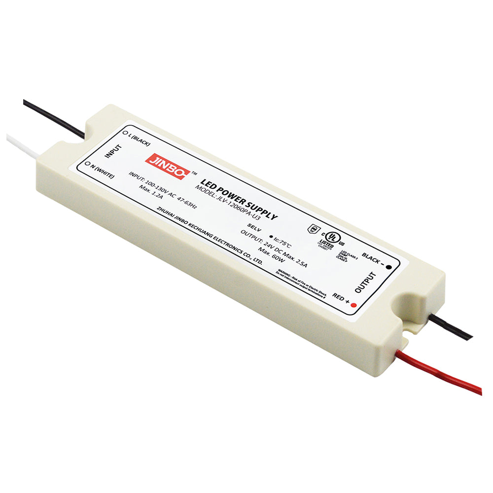 JINBO | LED Power Supply | 60 Watt | 24 Volt DC | IP67 | JLV-24060PA-U3 | UL Listed
