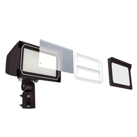 UNION | LED Flood Light | Adj Watt 120W/150W/200W | 29000 Lumens | CCT 5000K | 120V-277V | Slip Fitter / Yoke Mount Included | Bronze Housing | IP65 | UL & DLC Listed