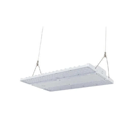 LOYA 2nd Gen | LED Linear High Bay | Adj Watt 240W/270W/310W | 46810 Lumens | Adj CCT 4000K-5000K | 120-277V | Built-In 40W Emergency Battery Backup | White Housing | UL & DLC Listed