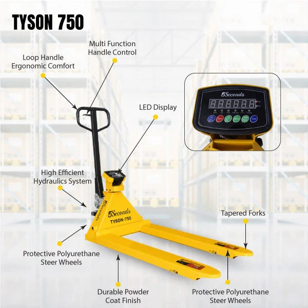 Tyson 750 Pallet Jack, Built-in Digital Scale, PU Wheels | 6600 Lbs